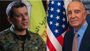 ABD'nin Suriye Özel Temsilcisi Büyükelçi Thomas J. Barrack, SDG Genel Komutanı Mazlum Abdi .
